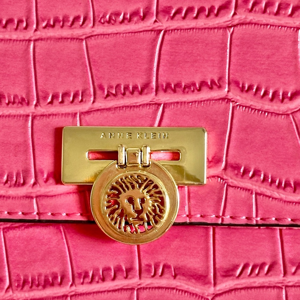 Anne Klein Vibrant Pink Croc-Embossed Shoulder Bag - Picture 2 of 10